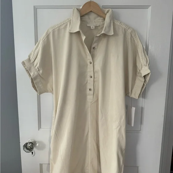 NWT  Treasure + Bond Woven Polo Shift Dress Stone Khaki Beige Medium M - Picture 2 of 4